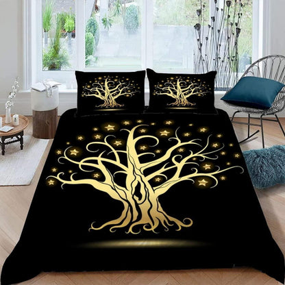3D Bettwäsche-Set Goldener Baum des Lebens 220x240 cm