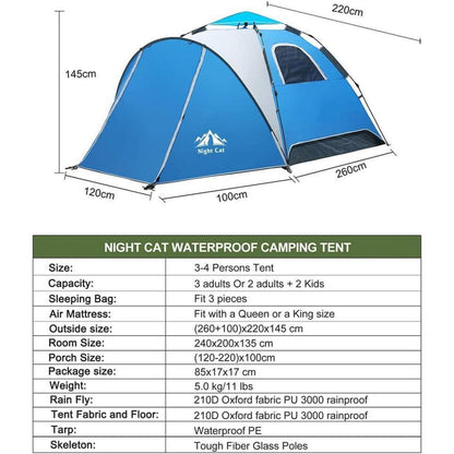 Wasserdichtes Pop-Up Zelt 2-4 Personen Camping Wandern Blau