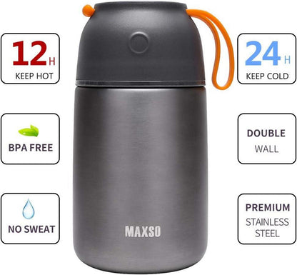 Thermobehälter 500ml 700ml Edelstahl Warmhaltebecher faltbare Löffel Grey 2er