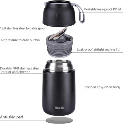 Thermobehälter Edelstahl 500ml 700ml Set Schwarz