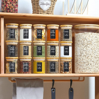 Gewürzgläser Set 16tlg. Bambusdeckel 250ml - mit Etiketten - Küche Badezimmer