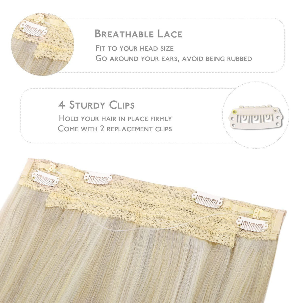 Echthaar Haarverlängerung Aschblond Highlights Platinblond 35cm