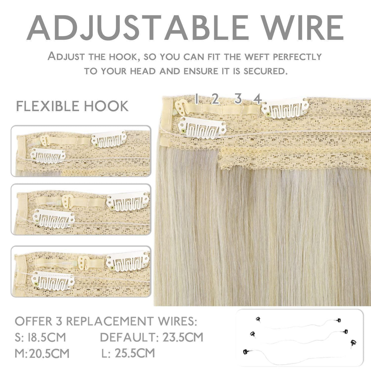 Echthaar Haarverlängerung Aschblond Highlights Platinblond 35cm
