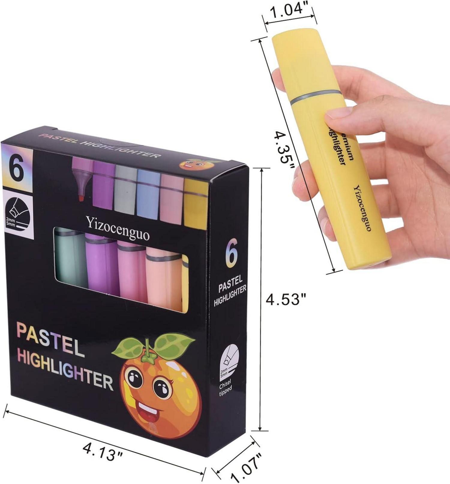 YIZOCENGUO 6 Pastel Textmarker Set, Meißelspitze, wasserbasiert, schnell trocknend