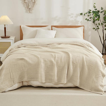 Musselin Baumwolldecke 230x230 cm, Beige, Atmungsaktiv & Weich