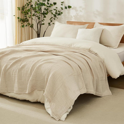 Musselin Baumwolldecke 230x230 cm, Beige, Atmungsaktiv & Weich