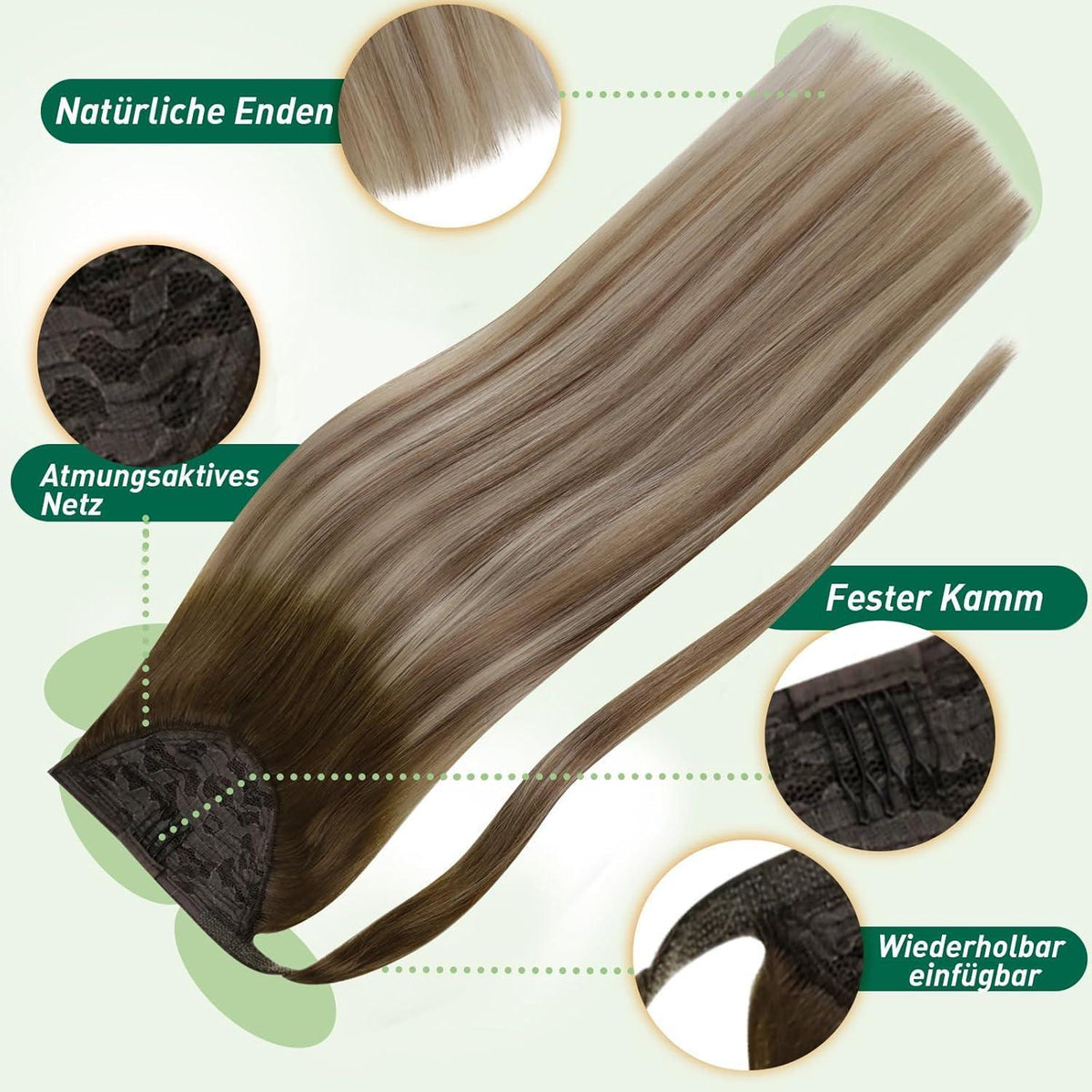 Echthaar Zopf Extension – Dunkelbraun Mix, 35cm
