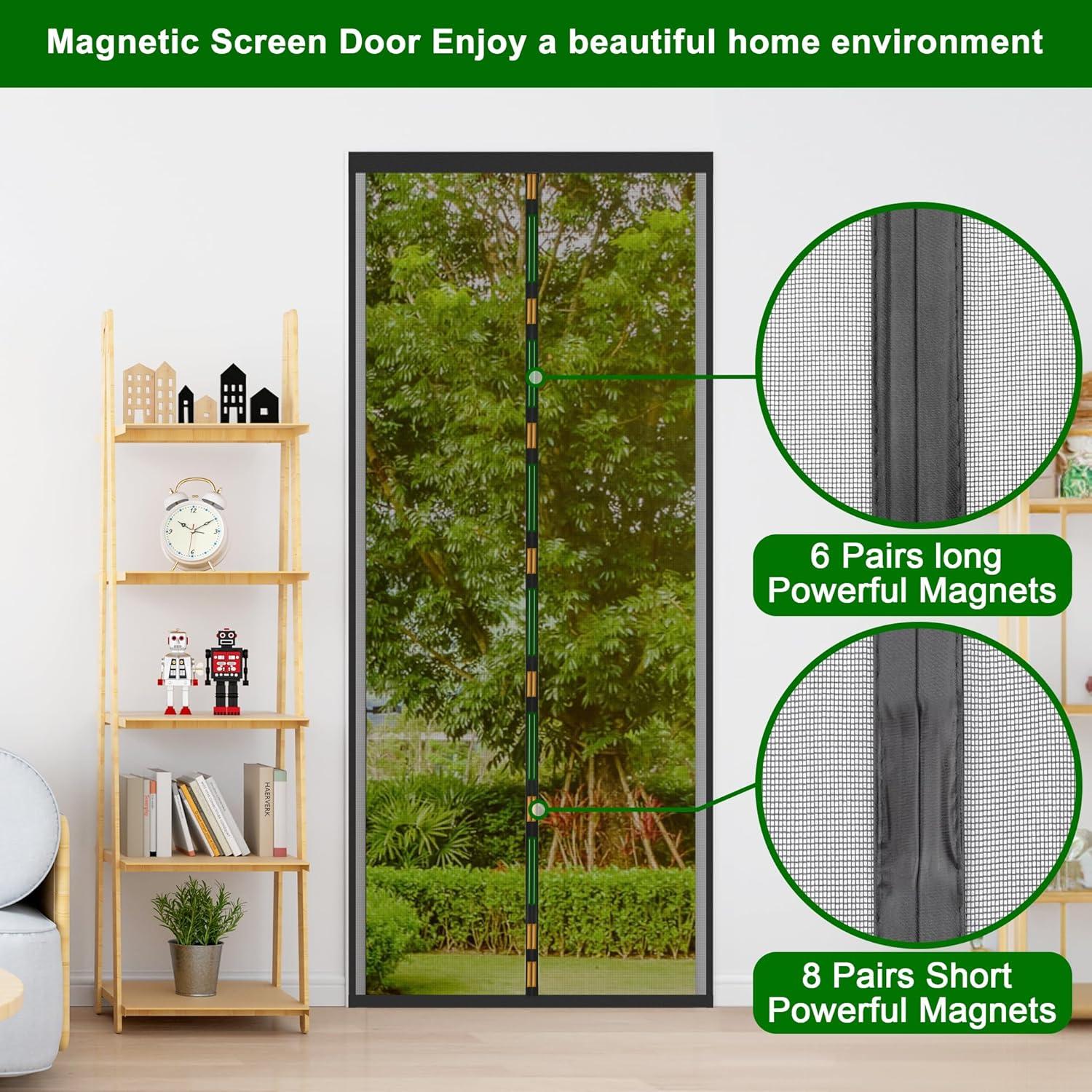 Fliegengitter Tür Magnet Insektenschutz Schwarz 90x220cm für Balkontür