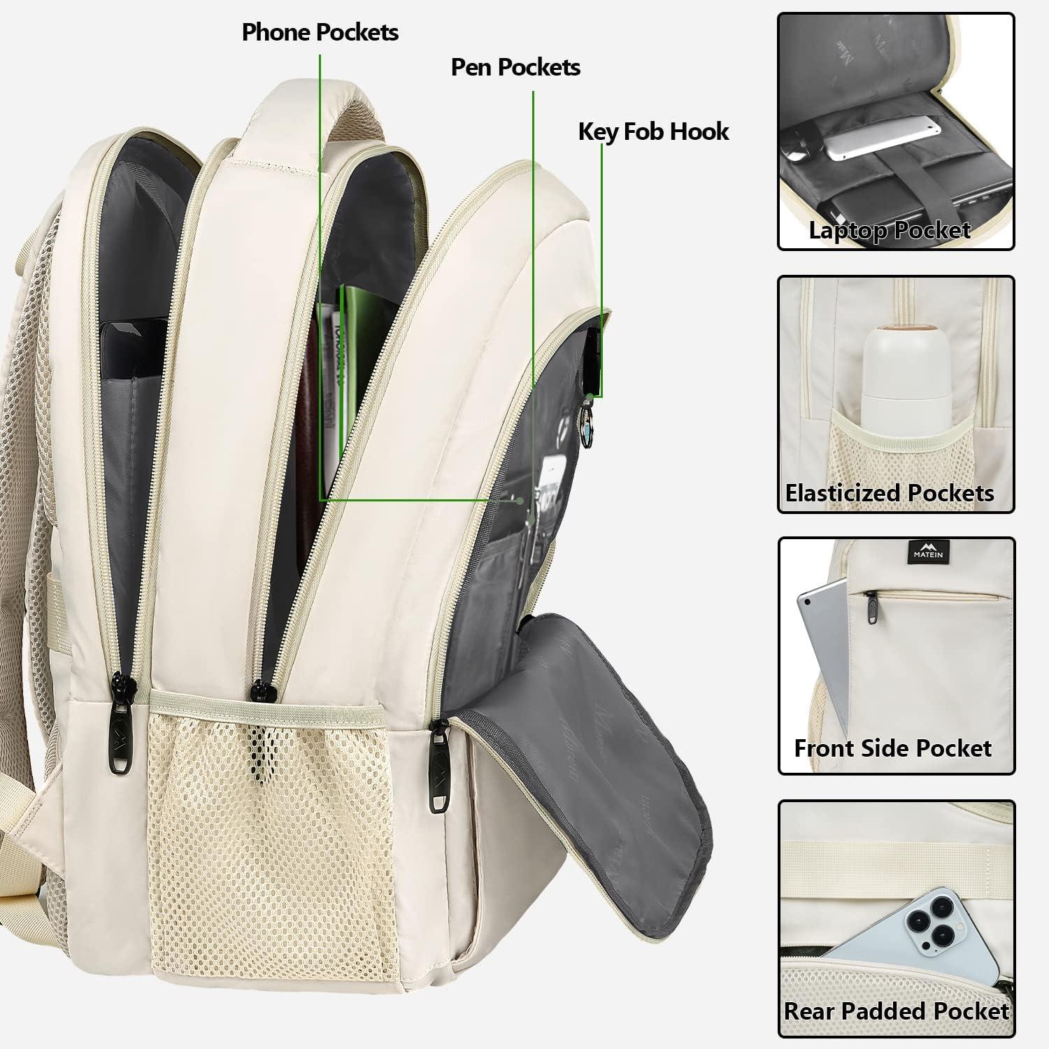 Laptop Rucksack 15,6 Zoll USB Ladeanschluss wasserabweisend Beige
