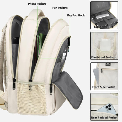 Laptop Rucksack 15,6 Zoll USB Ladeanschluss wasserabweisend Beige