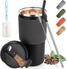 Isolierbecher Thermobecher 450ml Edelstahl Reisebecher mit Strohhalm