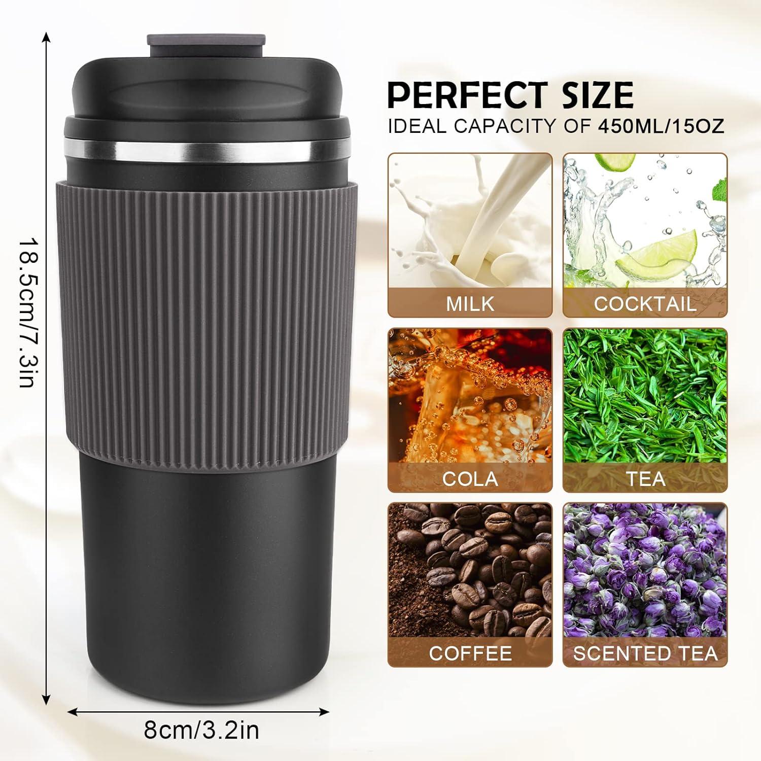 Thermobecher 450ml Isolierbecher Edelstahl mit Deckel Tea Coffee Travel Mug