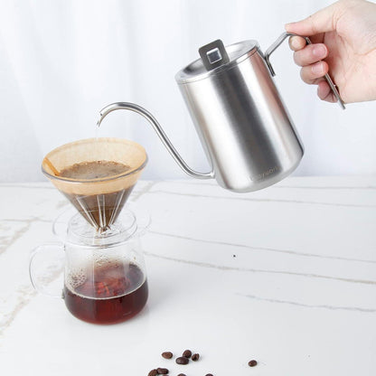 Swan Neck Kaffeekanne 600ml Edelstahl Handtropfen Gebürstetes Silber