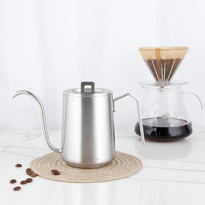 Kaffeekanne Edelstahl 600 ml Schwanenhals Handtropfen Silber
