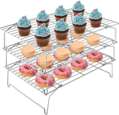 3-stöckiges Edelstahl Kuchengitter Set 38x26 cm Spülmaschinenfest