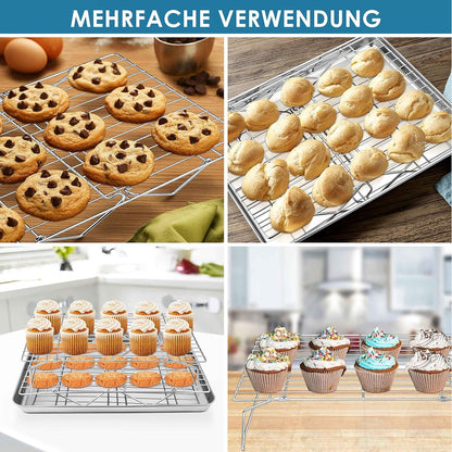 Abkühlgitter Set 3-Stöckig 38x26 cm Edelstahl Rechteckig Backen