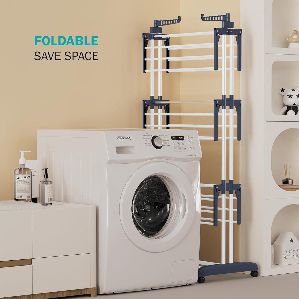 YOUDENOVA Wäscheständer Turm 4 Ebenen Metall 180cm Navy