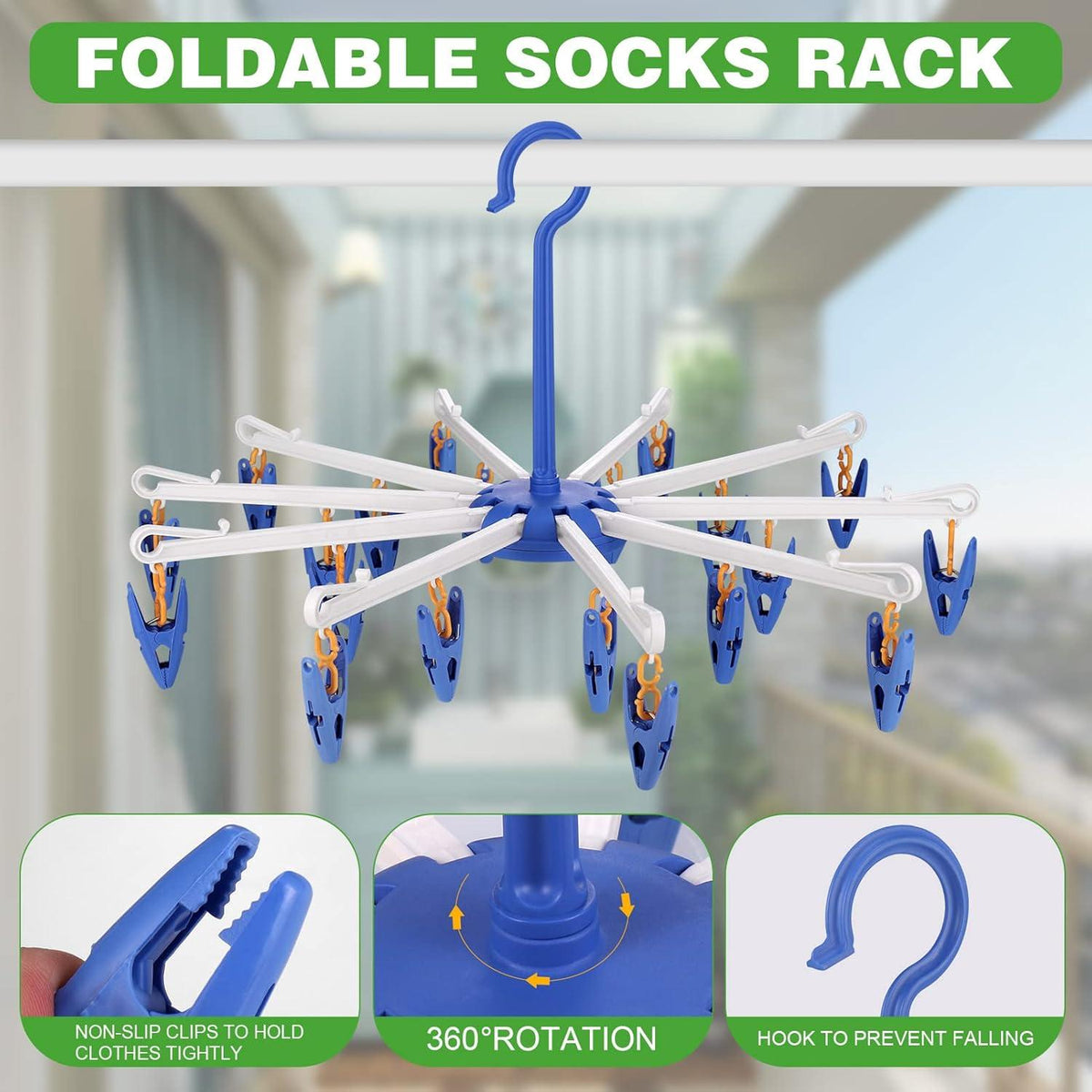 Hejo Sockentrockner Wäscheständer mit 20 Clips, faltbarer