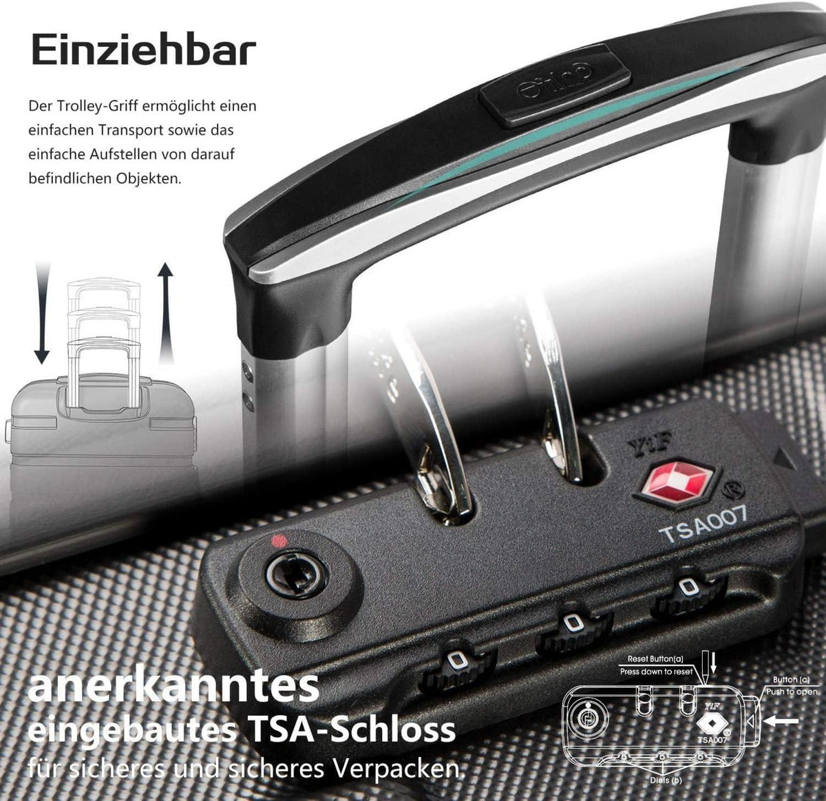 COOLIFE Hartschalen-Trolley Set 3-teilig Schwarz Braun TSA Schloss