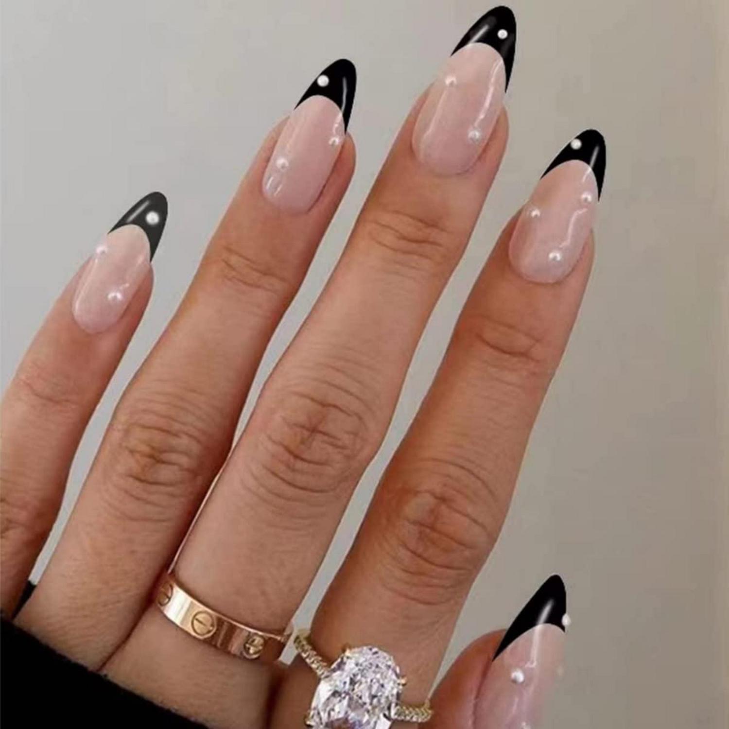 24 Stück Schwarz Acryl Press on Nägel Pearls Kurz