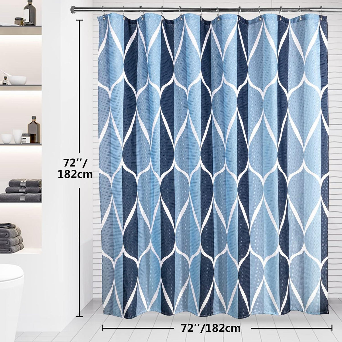 Geometrischer Duschvorhang Anti-Schimmel Stoff Wasserdicht Blau 182x182cm