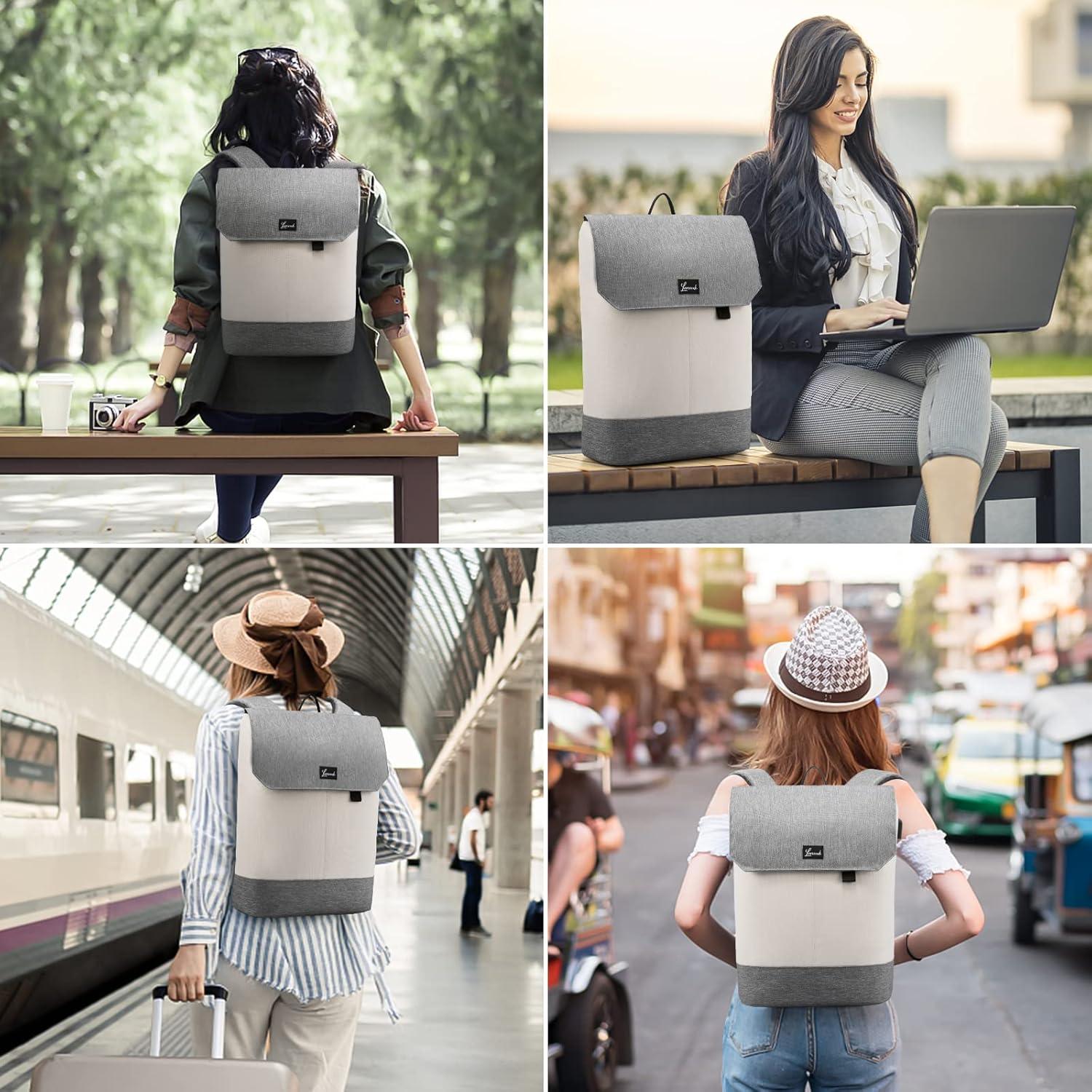 Damen Rucksack Laptopfach 17 Zoll Diebstahlsicherung Wasserdicht Beige