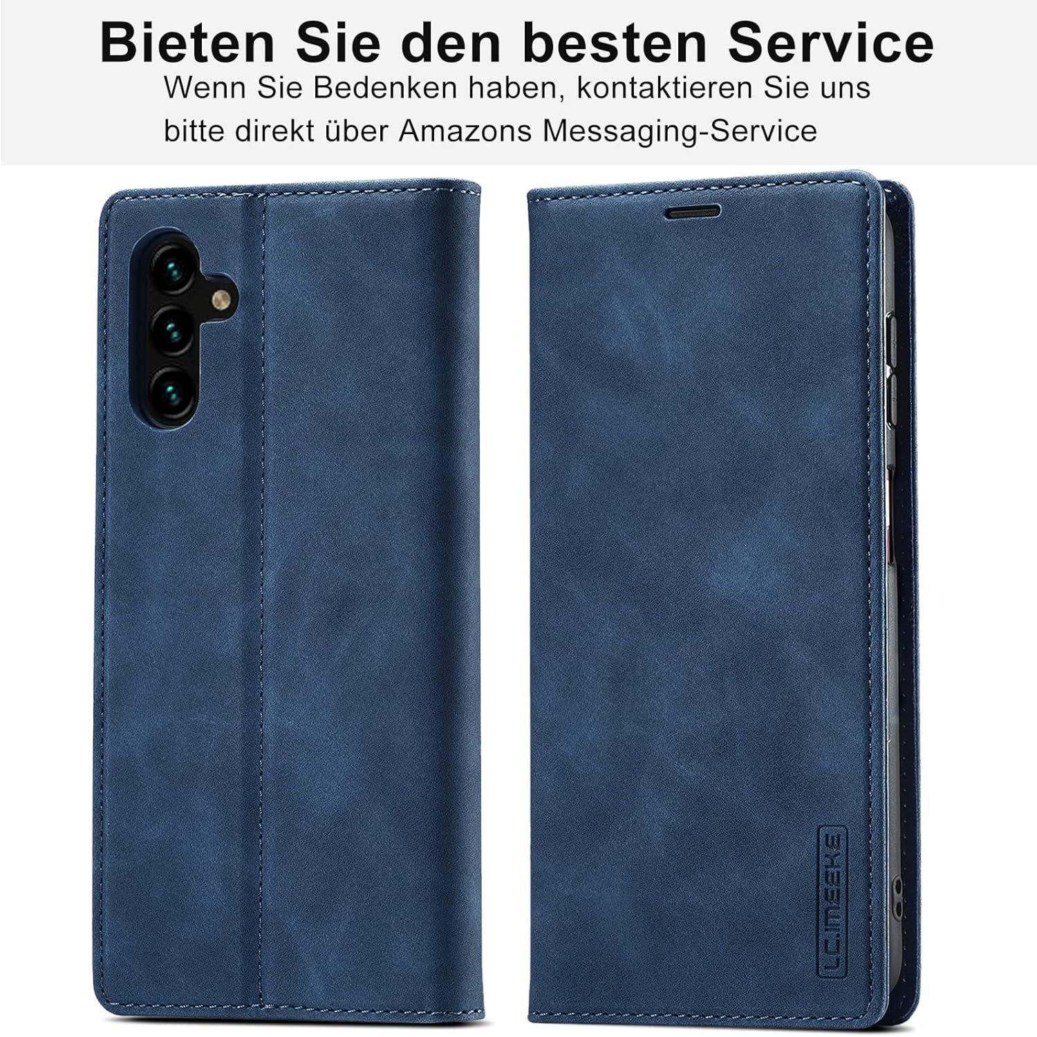 Samsung Galaxy A14 Hülle Leder Brieftasche Schutz Flip Wallet blau