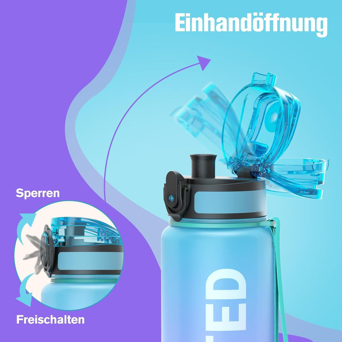 Sport Trinkflasche BPA-frei 750ml Auslaufsicher YOGA Gym Camping