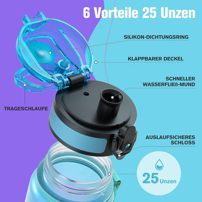 Sahara Sailor Trinkflasche BPA-frei Tritan Auslaufsicher 750ML Yoga Gym