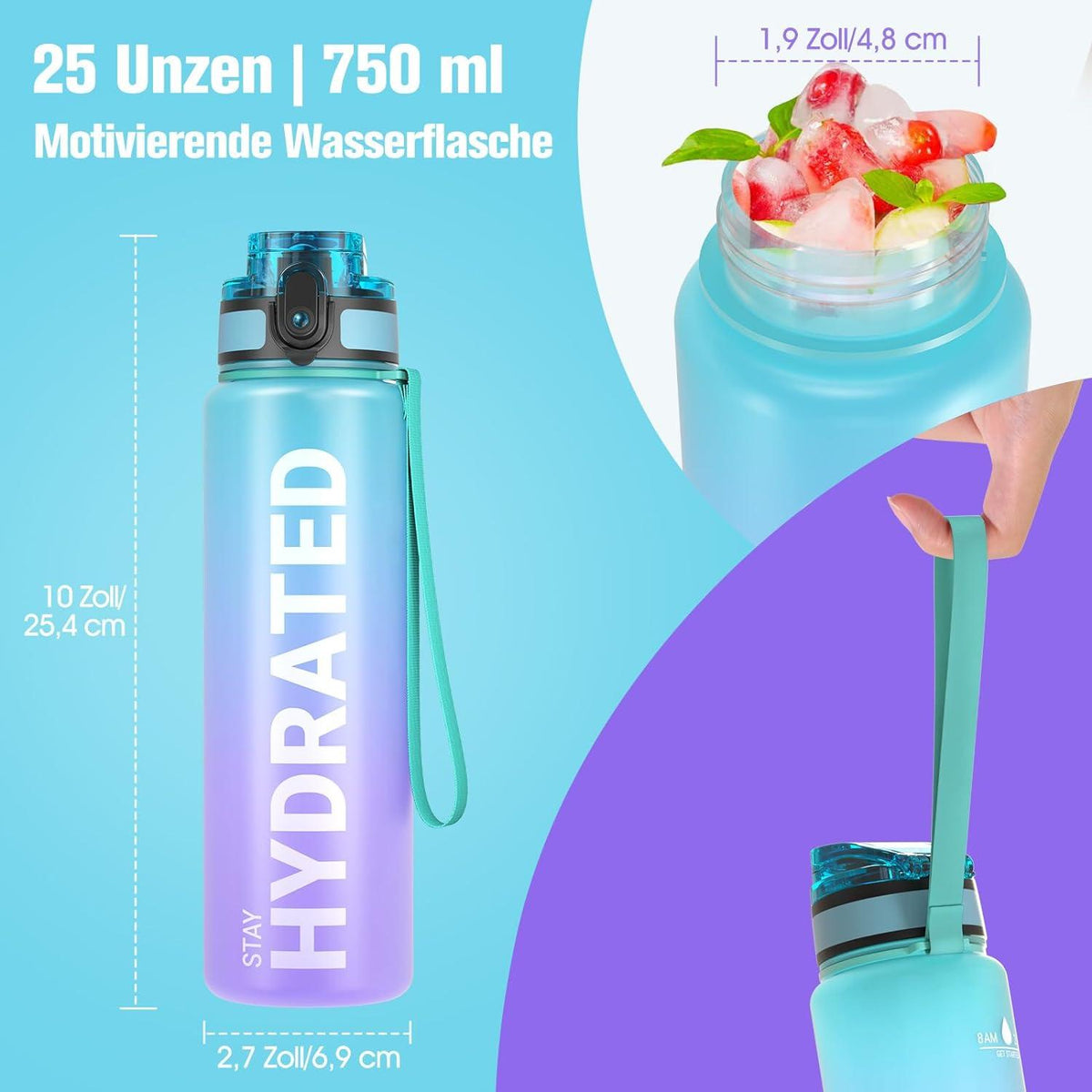 Trinkflasche Sport BPA-frei 750ML Auslaufsicher Wasserflasche Ginießen