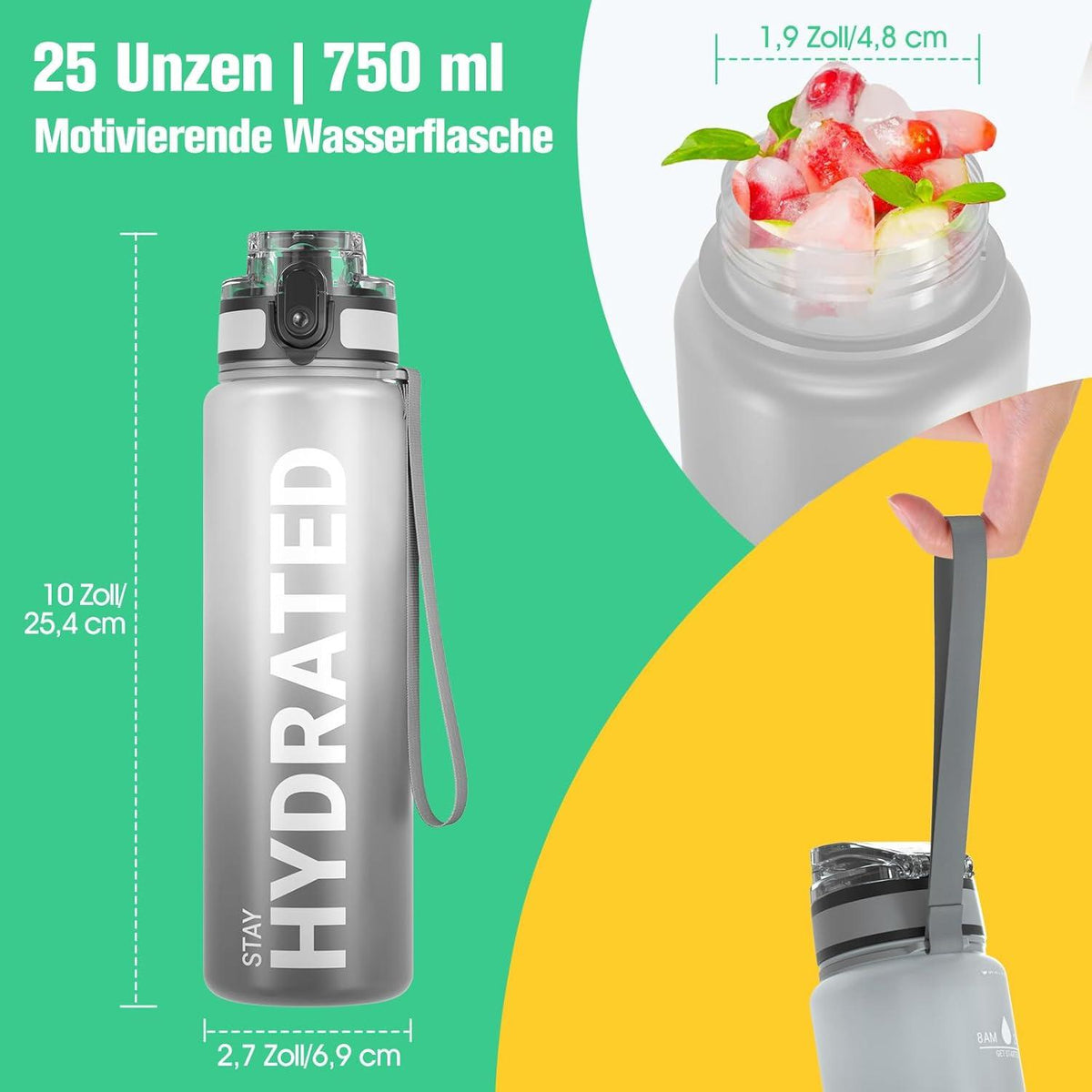 Trinkflasche Sport BPA-frei 750ML Wasserflasche Auslaufsicher Yoga Gym
