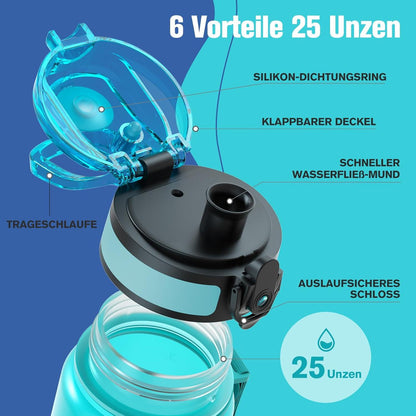 Sahara Sailor Trinkflasche BPA-frei Tritan 750ML Sportflasche Blaue Wellen