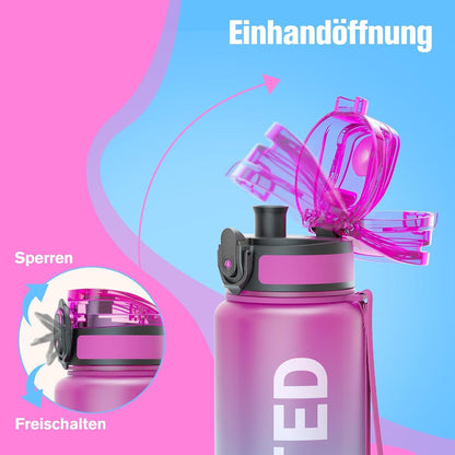 Sport Trinkflasche BPA-frei 1L/500ML/750ML Auslaufsicher für Fahrrad