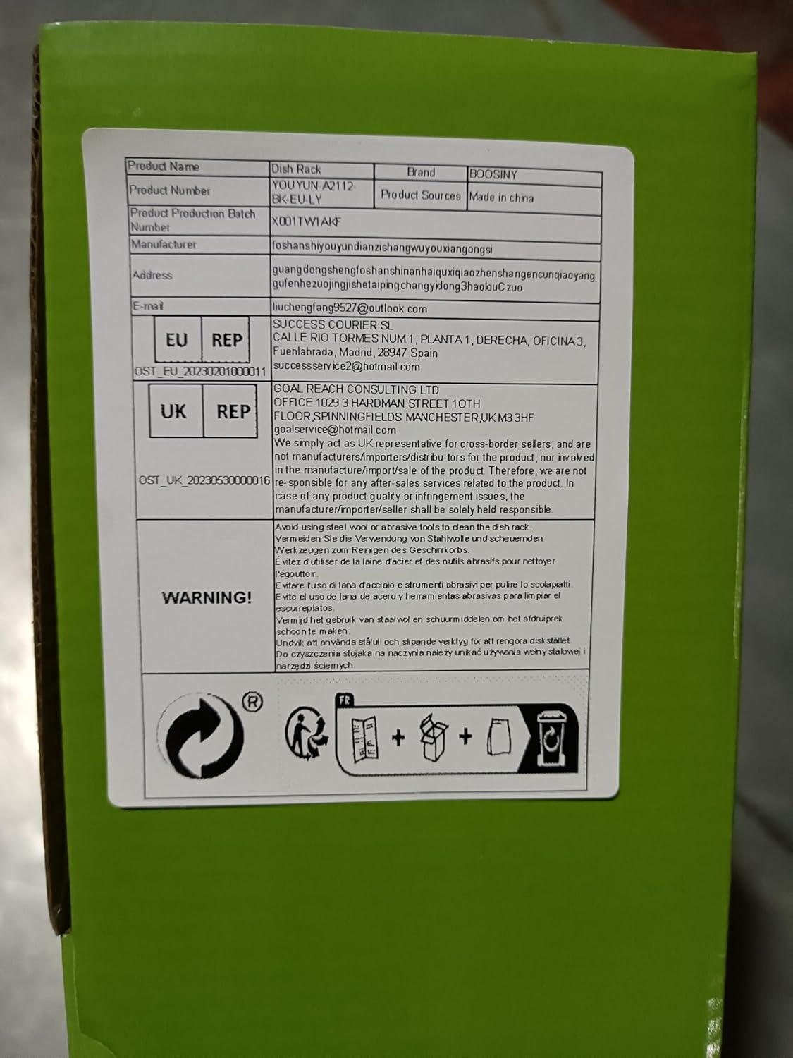 Boosiny Geschirr Abtropfgestell Edelstahl Organizer Schwarz
