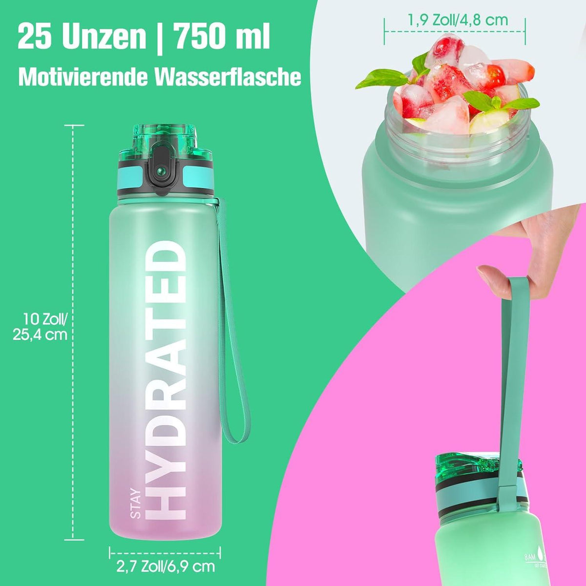 Sport Trinkflasche BPA-frei Tritan 1L Auslaufsicher Yoga Gym