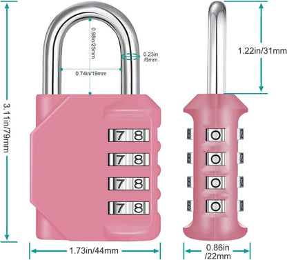 Zahlenschloss 4-stellig Vorhängeschloss Fitnessstudio Spindschloss Wetterfest Rosa