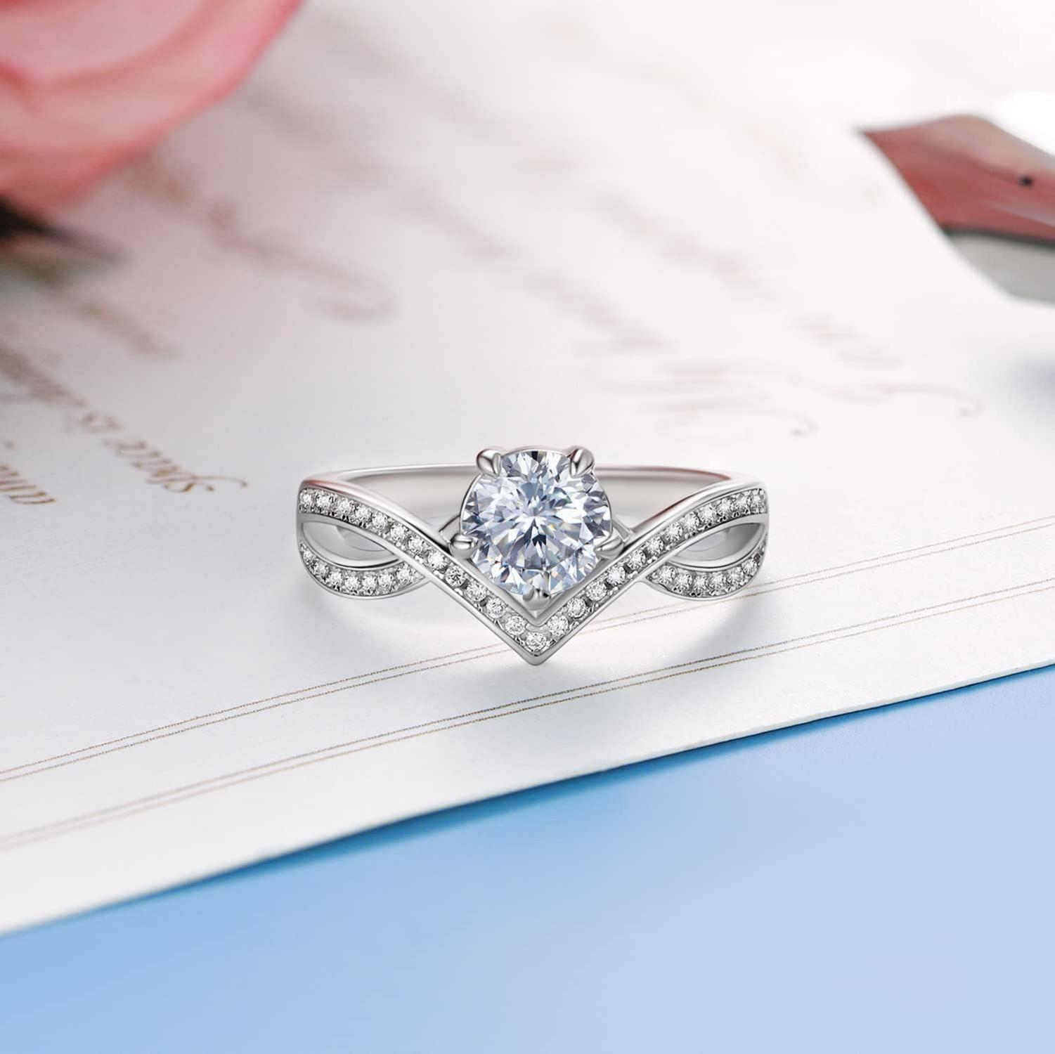 Moissanite Verlobungsring Damen | 1 Karat Silber 925 | Kronenform Hochzeit | Personalisiertes Geschenk | Valentinstag