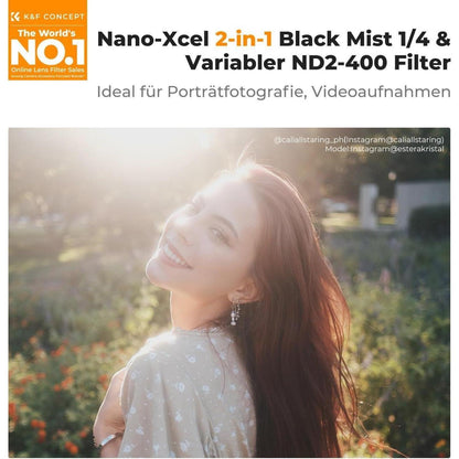52mm Black Mist 1/4 & Variable ND2-ND400 2-in-1 Filter