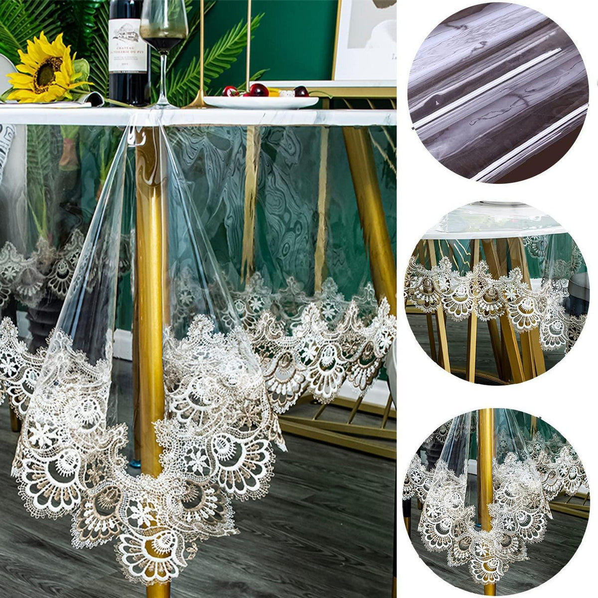 Klare Vinyl Tischdecke Rechteckig Wasserdicht 150x240 cm Blumen