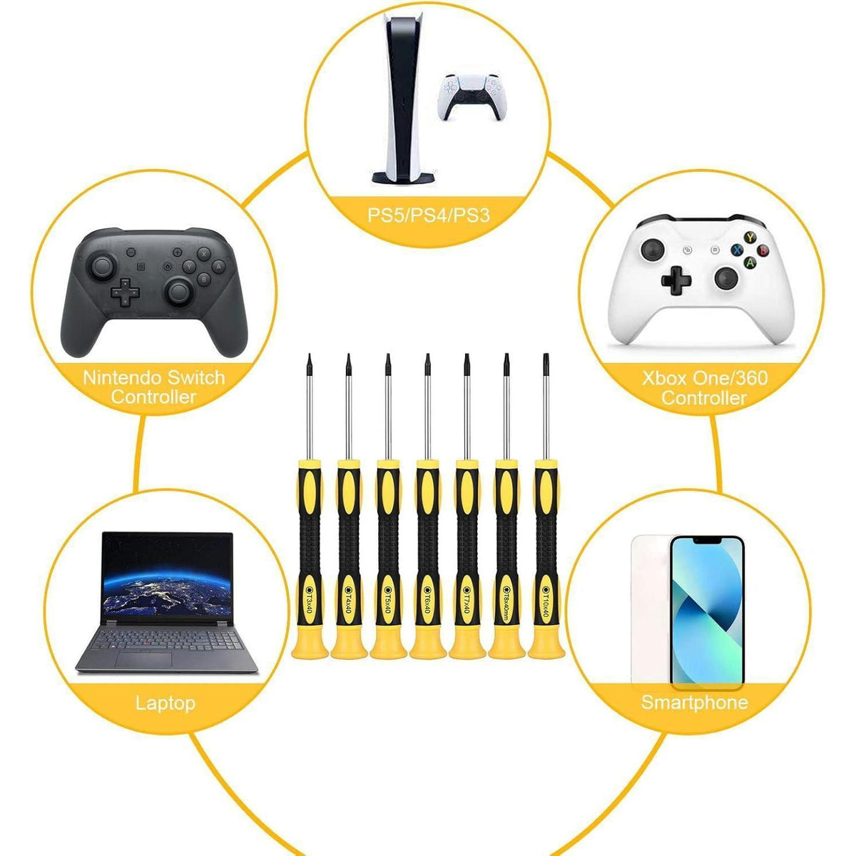 Torx Schraubendreher Set 7tlg. mit Hebelwerkzeug für Konsolen & Computer