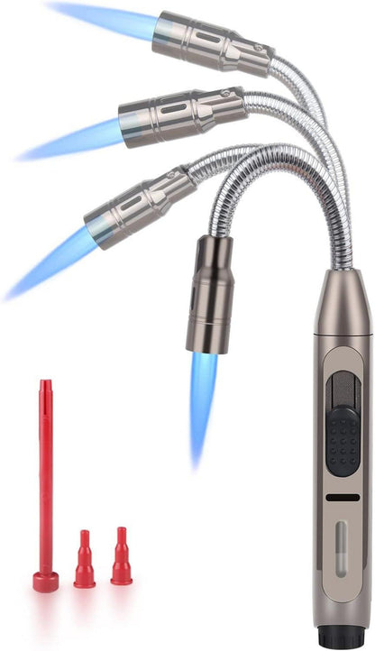 Flexibles Gasfeuerzeug mit Sperrvorrichtung und einstellbarer Flamme