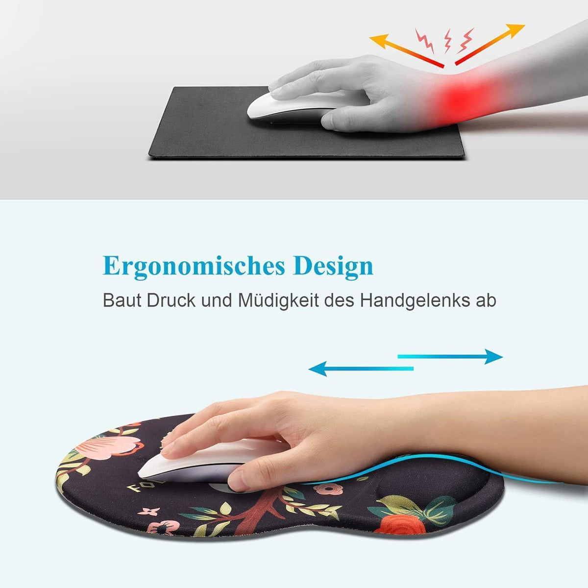 Ergonomisches Mauspad mit Gelkissen, Drachenmotiv Blau