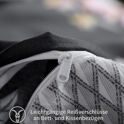 Bettwäsche Set 200x220 Schwarz Blumen Mikrofaser 3-teilig Bügelfrei