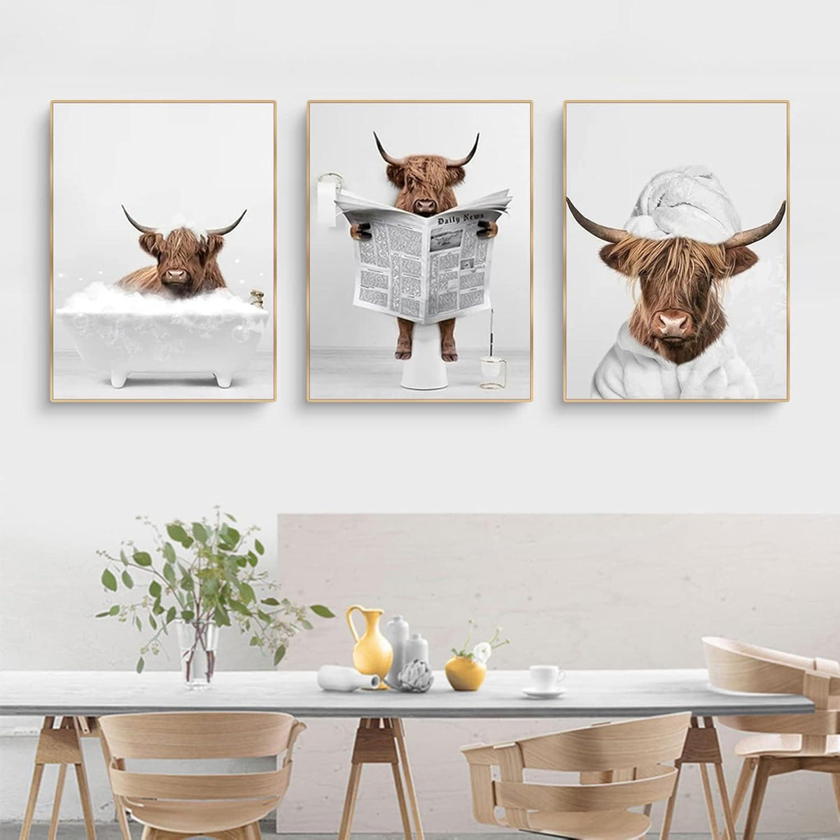 Trayosin 3-teiliges Poster Set Hochland Kuh Badewanne