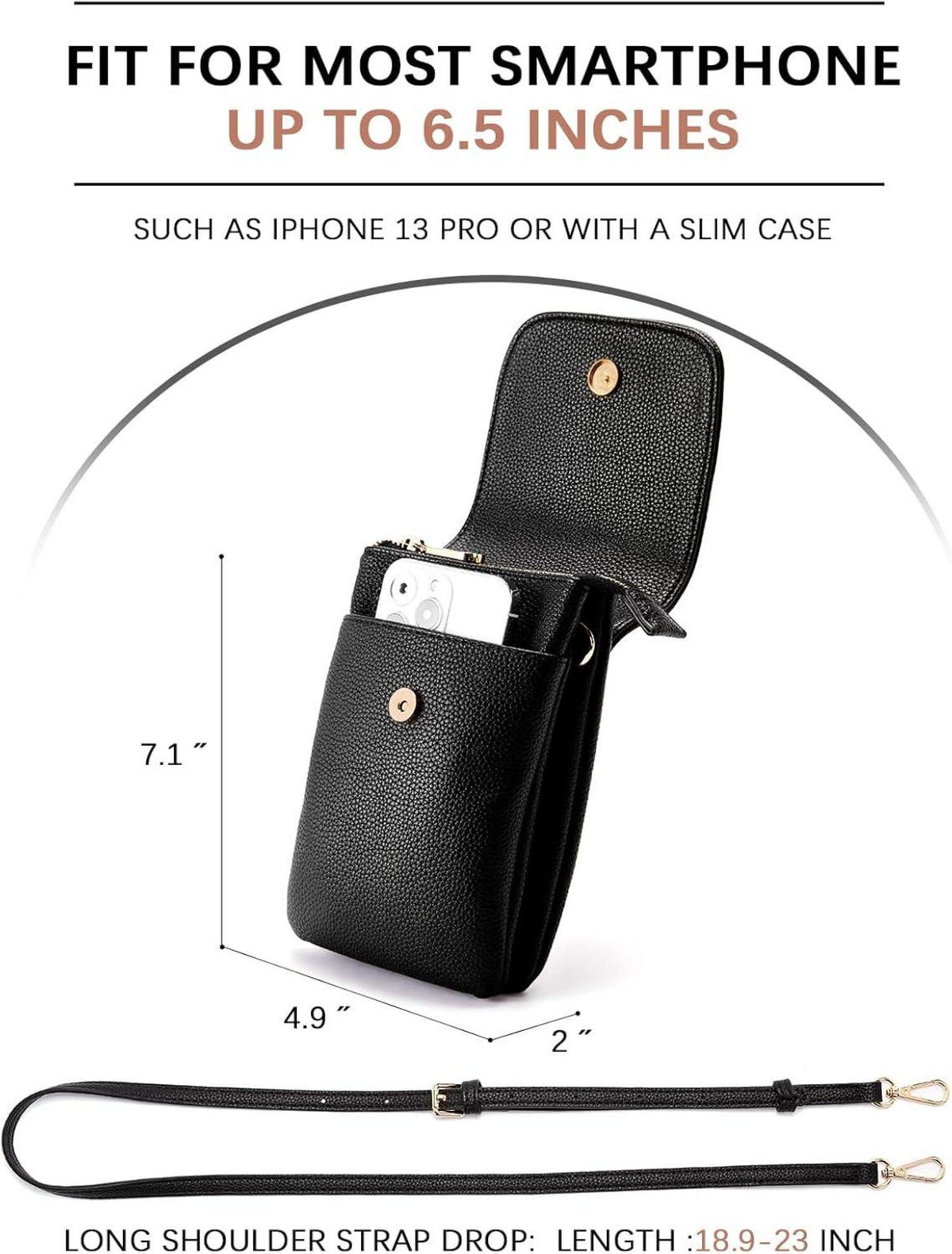 Handytasche PU Leder Umhängetasche Damen Schwarz