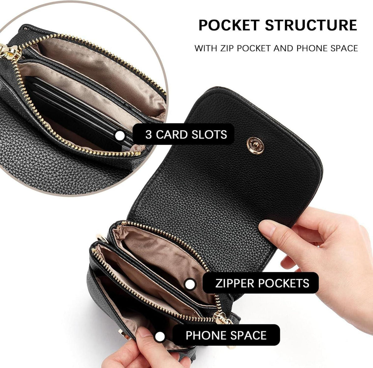 Handytasche Damen Klein Umhängetasche PU Leder Schwarz