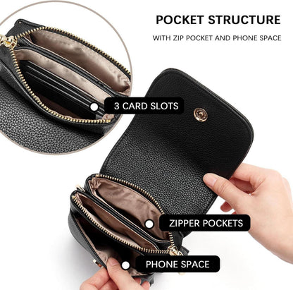Handytasche Damen Klein Umhängetasche PU Leder Schwarz