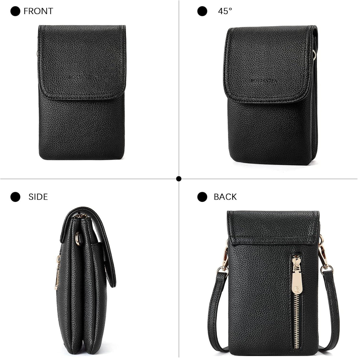 Handytasche Damen Klein Umhängetasche PU Leder Schwarz