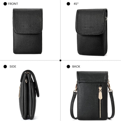 Handytasche Damen Klein Umhängetasche PU Leder Schwarz