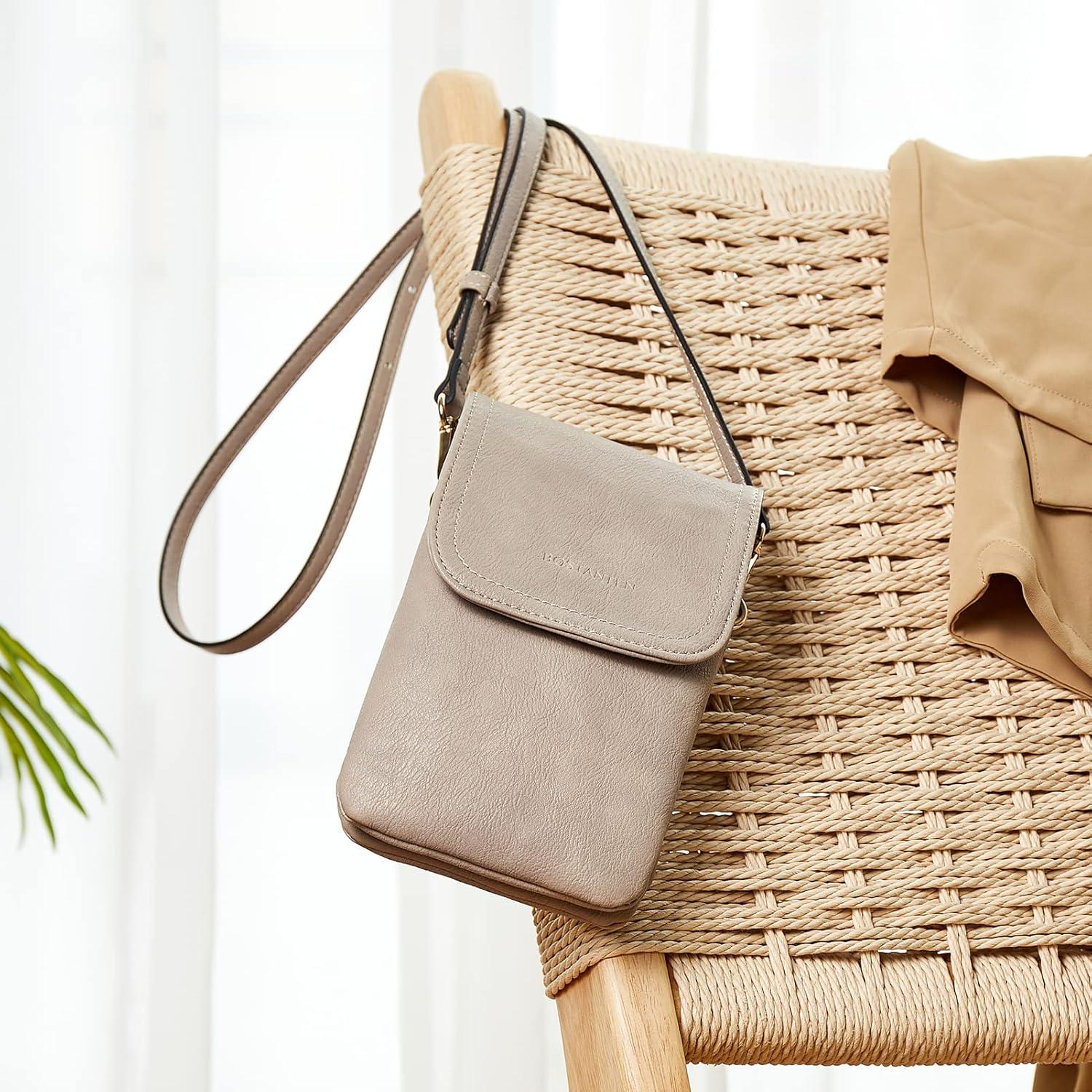 BOSTANTEN Damen Handytasche Umhängetasche, PU Leder Designer Grau
